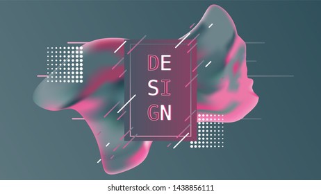Abstract element in the form of a liquid with bends. Fluid design. Isolated wave gradient with geometric elements of dots and lines. Vector illustration.