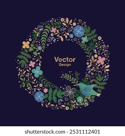 abstract element green flower floral leaf botanic drawing illustration art beauty circle fresh element design invitation deco beautiful plentiful massing voluminous vitality dynamic bird wedding