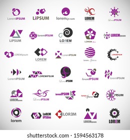 Abstract Element Icon Set. Vector Isolated On Gray. Abstract Element Logo For Company And Busines Symbol, Tech Icon And Element Design. Creative Icons For Corporate Logo. Abstract Modern Template