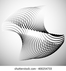 Abstract element with intersecting curved lines. Grayscale geometric abstract shape.