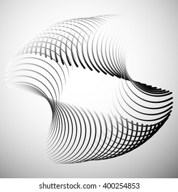 Abstract element with intersecting curved lines. Grayscale geometric abstract shape.