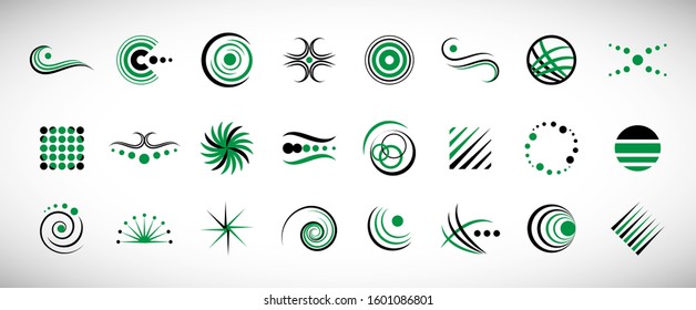 Abstract Element Logo Set. Vector Isolated On Gray. Abstract Element Logo For Company And Business Symbol, Spiral Icon And Swirl Element. Creative Icons For Corporate Logo. Abstract Modern Template