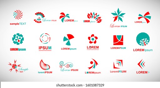 Abstract Element Logo Set. Vector Isolated On Gray. Abstract Element Logo For Company And Business Symbol, Tech Icon And Element Design