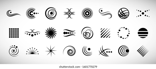 Abstract Element Logo Set. Vector Isolated On Gray. Abstract Element Logo For Company And Business Symbol, Spiral Icon And Swirl Element. Creative Icons For Corporate Logo. Abstract Modern Template