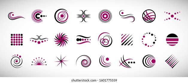 Abstract Element Logo Set. Vector Isolated On Gray. Abstract Element Logos For Company And Business Symbol, Spiral Icon And Swirl Element. Creative Icons For Corporate Logo. Abstract Modern Template