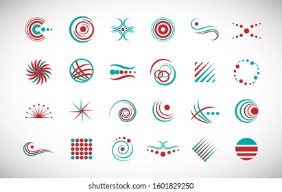 Abstract Element Logo Set. Vector Isolated On Gray. Abstract Element Logo For Company And Business Symbol, Spiral Icon And Swirl Element. Creative Icons For Corporate Logo. Abstract Modern Template