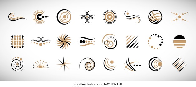 Abstract Element Logo Set. Vector Isolated On Gray. Abstract Element Logo For Company And Business Symbol, Spiral Icon And Swirl Element. Creative Icons For Corporate Logo. Abstract Modern Template