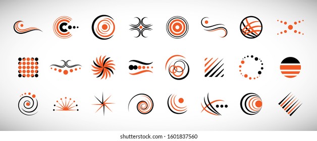 Abstract Element Logo Set. Vector Isolated On Gray. Abstract Element Logo For Company And Business Symbol, Spiral Icon And Swirl Element. Creative Icons For Corporate Logo. Abstract Modern Template