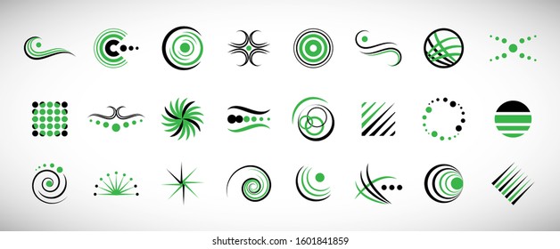 Abstract Element Logo Set. Vector Isolated On Gray. Abstract Element Logo For Company And Business Symbol, Spiral Icon And Swirl Element. Creative Icons For Corporate Logo. Abstract Modern Template
