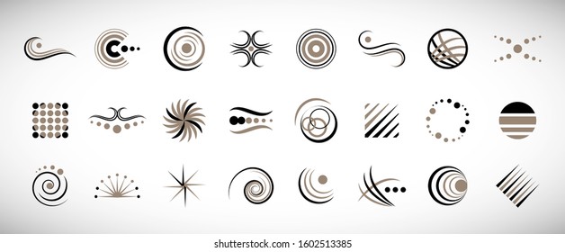 Abstract Element Logo Set. Vector Isolated On Gray. Abstract Element Logo For Company And Business Symbol, Spiral Icon And Swirl Element. Creative Icons For Corporate Logo. Abstract Modern Template