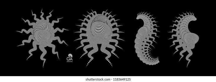 Abstract element for print or design. Black and white 3d art. Vector illustration. 