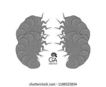 Abstract element for print or design. Black and white 3d art. Vector illustration. 