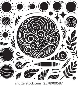 Abstract element shape set. Drawing silhouette abstract sticker art element