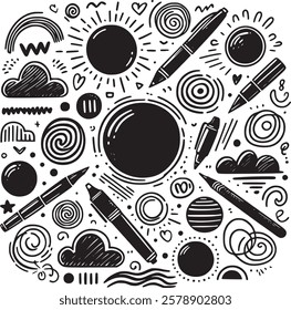 Abstract element shape set. Drawing silhouette abstract sticker art element