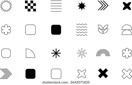 Abstract element Trendy minimalist basic figures, simple star, plants, lines and circles, modern swiss graphic design, Set of Abstract Modern Graphic Elements