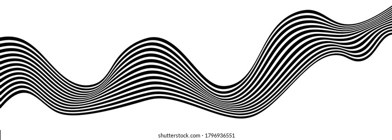 Abstract element with wavy, curved lines. Vector illustration of stripes with optical illusion