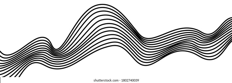 Elemento abstracto con líneas onduladas y curvas. Ilustración vectorial de rayas con ilusión óptica