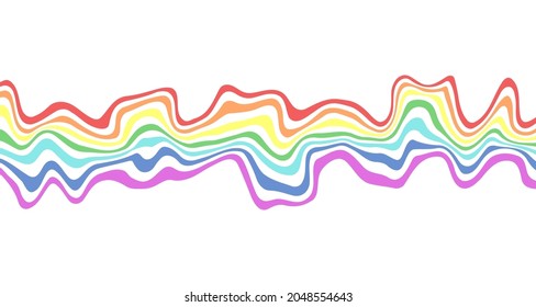 Abstract element with wavy, curved lines. Vector illustration of stripes with optical illusion. Rainbow colors.