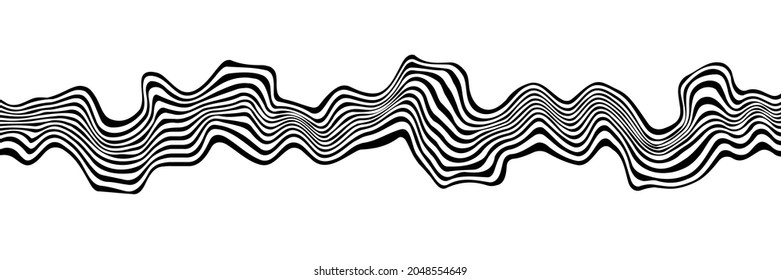 Abstract element with wavy, curved lines. Vector illustration of stripes with optical illusion.