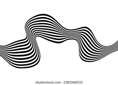 Abstract element, wavy, curved lines. Vector illustration of stripes with optical illusion, isolated on white background.