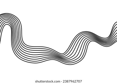 Abstract element, wavy, curved lines. Vector illustration of stripes with optical illusion, isolated on white background.