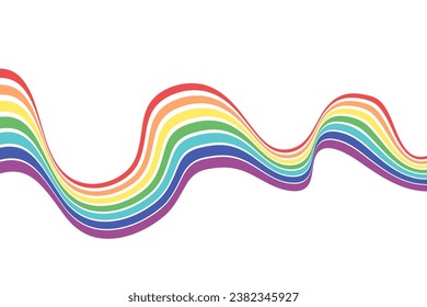 Abstract element, wavy, curved rainbow. Vector illustration of stripes with optical illusion, isolated on white background.