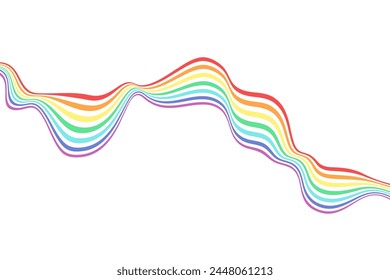 Abstract element, wavy, curved rainbow. Vector illustration of stripes with optical illusion, isolated on white background.