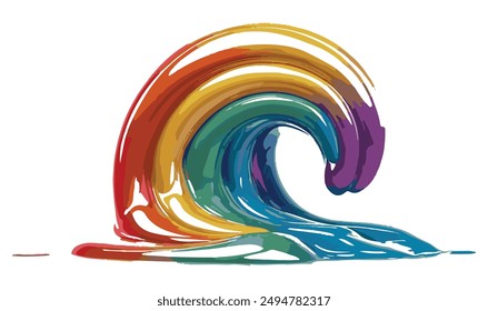 Abstract element with wavy, curved rainbow. Vector illustration of stripes with optical illusion