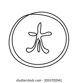 Abstract element of wood (hieroglyphs "wood" in english) in feng shui as line drawing on the white background. Vector