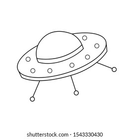 Abstract elemental vector illustration of flying saucer. Simple sign and symbols collection icon for websites, web design, mobile app on dark blue background.