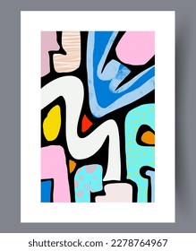 Abstract elements colorful hallucination wall art print. Printable minimal abstract elements poster. Contemporary decorative background with hallucination. Wall artwork for interior design.