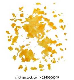 Abstrakte Elemente für Design. Gouache Aquarellfarben. Formfreiheit. Brush-Textur. Grafikvektor. Gelbe Tropfen, Spritzen, Spray. 