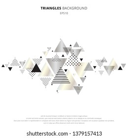 Abstract elements geometric triangles gold, silver color on white background. Luxury new retro style dynamic pattern composition. You can use for header, invitation, banner web, wedding card, poster