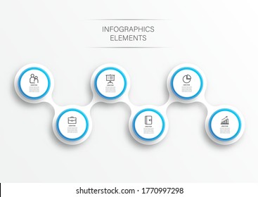 Abstract elements of graph infographic template with label, integrated circles. Business concept with 6 options. For content, diagram, flowchart, steps, parts, timeline infographics, workflow layout.