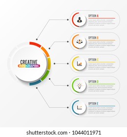 Abstract elements of graph Vector infographic template with label, integrated circles. Business concept with 5 options. For content, diagram, flowchart, steps, parts, timeline infographics, workflow l