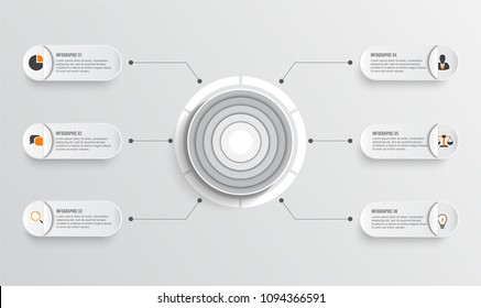 Abstract elements of graph Vector infographic template with label, integrated circles. Business concept with 6 options. For content, diagram, flowchart, steps, parts, timeline infographics, workflow.