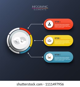 Abstract elements of graph Vector infographic template with label, integrated circles. Business concept with 3 options. For content, diagram, flowchart, steps, parts, timeline, workflow layout, chart