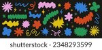 Abstract elements set. Star, flower, cloud shapes sticker pack. Groovy funky flower, bubble, star, loop, waves. Trendy retro 90s 00s cartoon style. Vector illustration