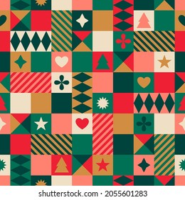 Abstract elements with square seamless pattern for christmas celebration.