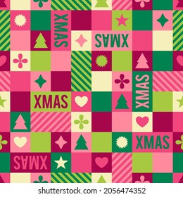 Abstract elements with square seamless pattern for christmas celebration.