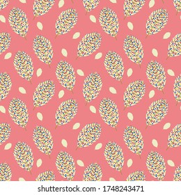 Elementos abstractos texturados hojas de tejido botánico interminable sobre fondo rosado para la colcha y la baldosa. Naturaleza contemporánea sin problemas 