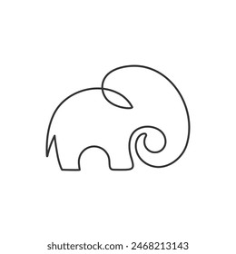 Abstract elephant continuous line drawing element isolated vector illustration of wild animal form in trendy outline one line art.