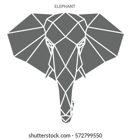 Abstract elephant, geometric polygonal style portrait of elephant, grey color on white background, vector file 