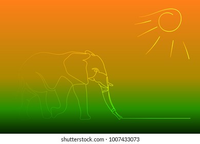 Abstract elephant. Golden sparkle glitter texture. Portrait drawn in one continuous line for use in design for card, invitation, poster, banner, placard, billboard cover