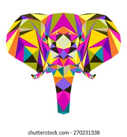 Abstract elephant. Graphic polygonal elephant portrait painted in imaginary colors for card, invitation, poster, placard, book, sketch book, note book, t-shirt, scrapbook background etc.
