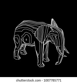 Abstract elephant. Isolated on black background.Vector outline illustration.
