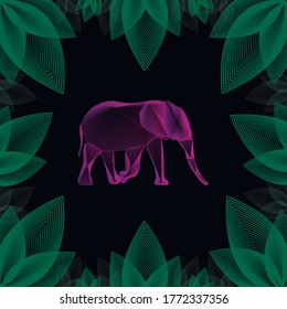 Abstract elephant in leaves. Vector illustration.