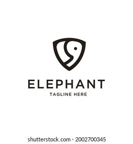 Abstract elephant and shield Logo. Black color isolated on White Background. Usable for Business and Branding Logos. Flat Vector Logo Design Template Element.