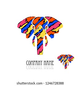 Abstract elephant sign/symbol in vivid colors, design element. Can be used for corporate identity, company emblem, jewelry shape, print, labels, cards, manufacturing. Animal theme