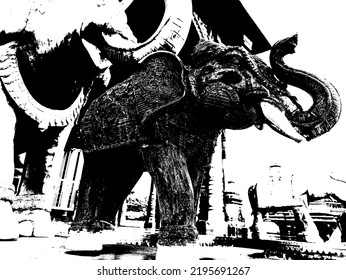 Abstract elephant statue silhouette grunge artistic distressed overlay grainy vector pattern background and texture. 